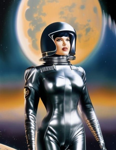 Betty Page in Retro Sci-Fi Spacesuit on Moon