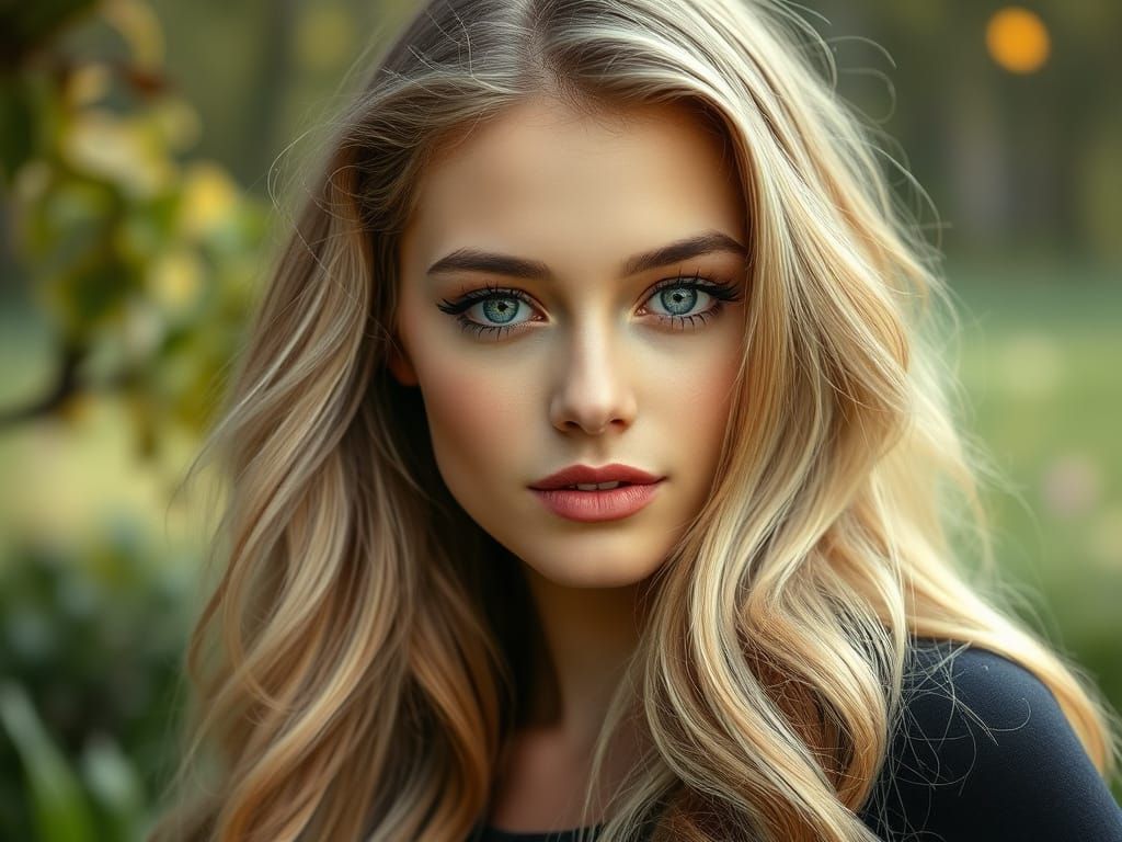 Beautiful Woman with Wavy Blonde Hair in Nature