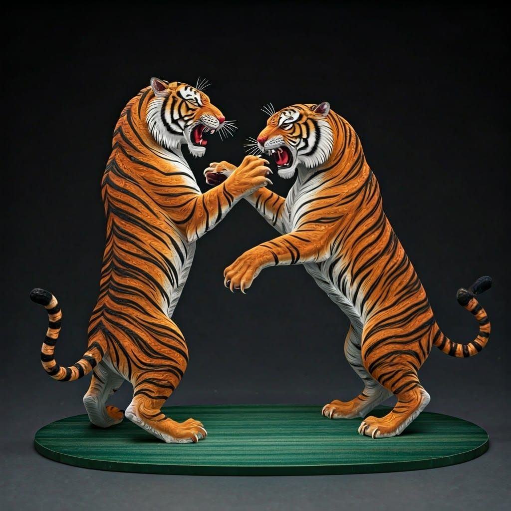 Tigers Clash in Paper Quilling and Wayang Art
