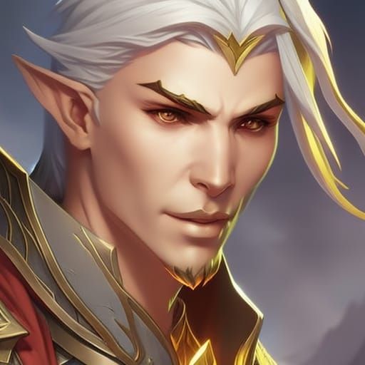 Fiery Half Elf Cleric Portrait in Digital Art Style