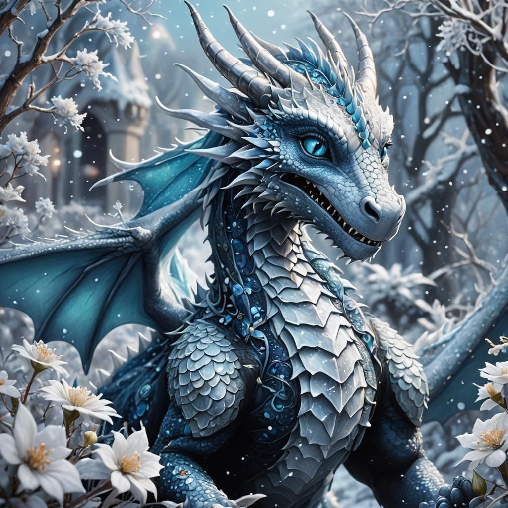 Cute Dragon Eats Snowflakes in Whimsical Concept Art