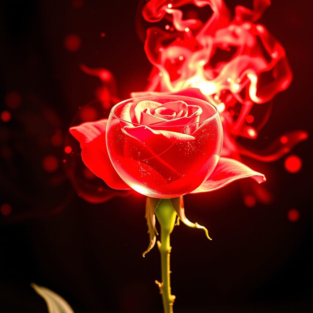 Glowing Glass Rose With Cosmic Energy