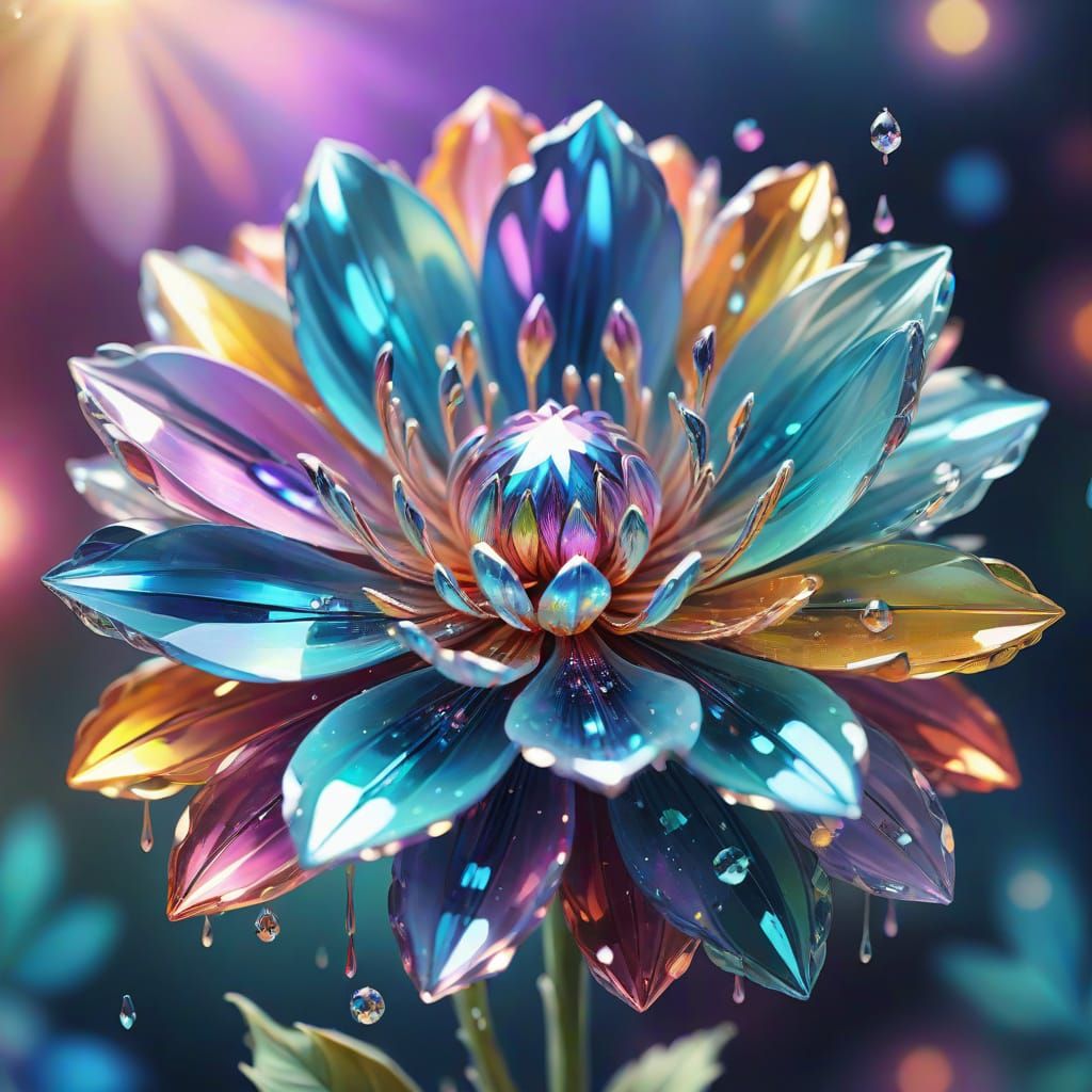 Crystal Flower Bloom in Surreal Oil Painting Style