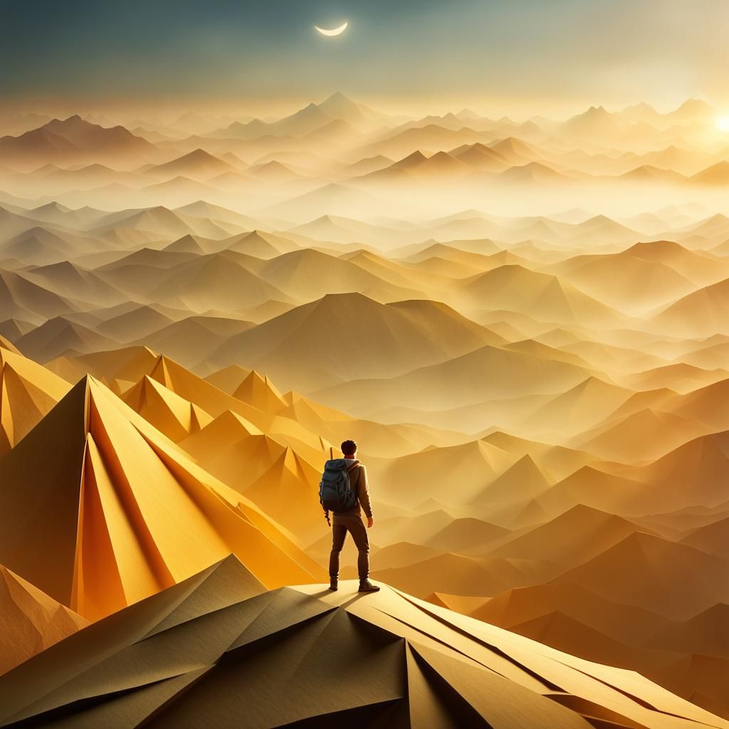 Panoramic Mountain View in Papercraft Art Style