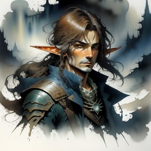 Drow-Elf Bard Portrait in Comic Art Style