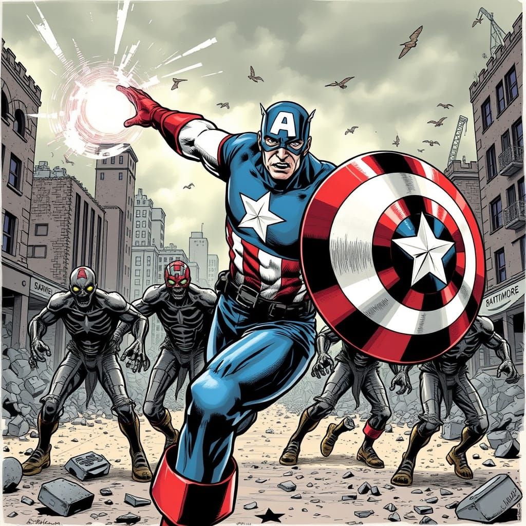 Captain America Battles Marvel Zombies in a Post-Apocalyptic...