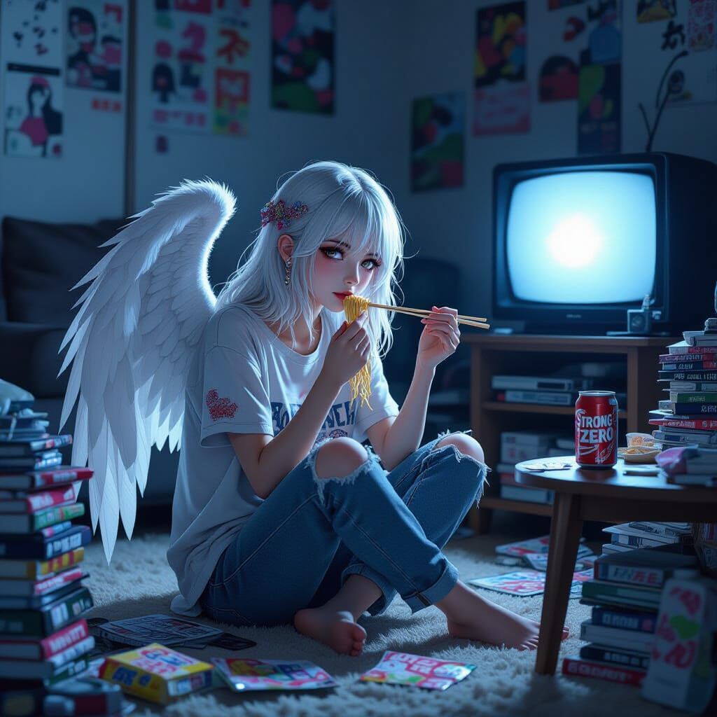 Fallen Angel Eating Yakisoba in Tokyo Apartment