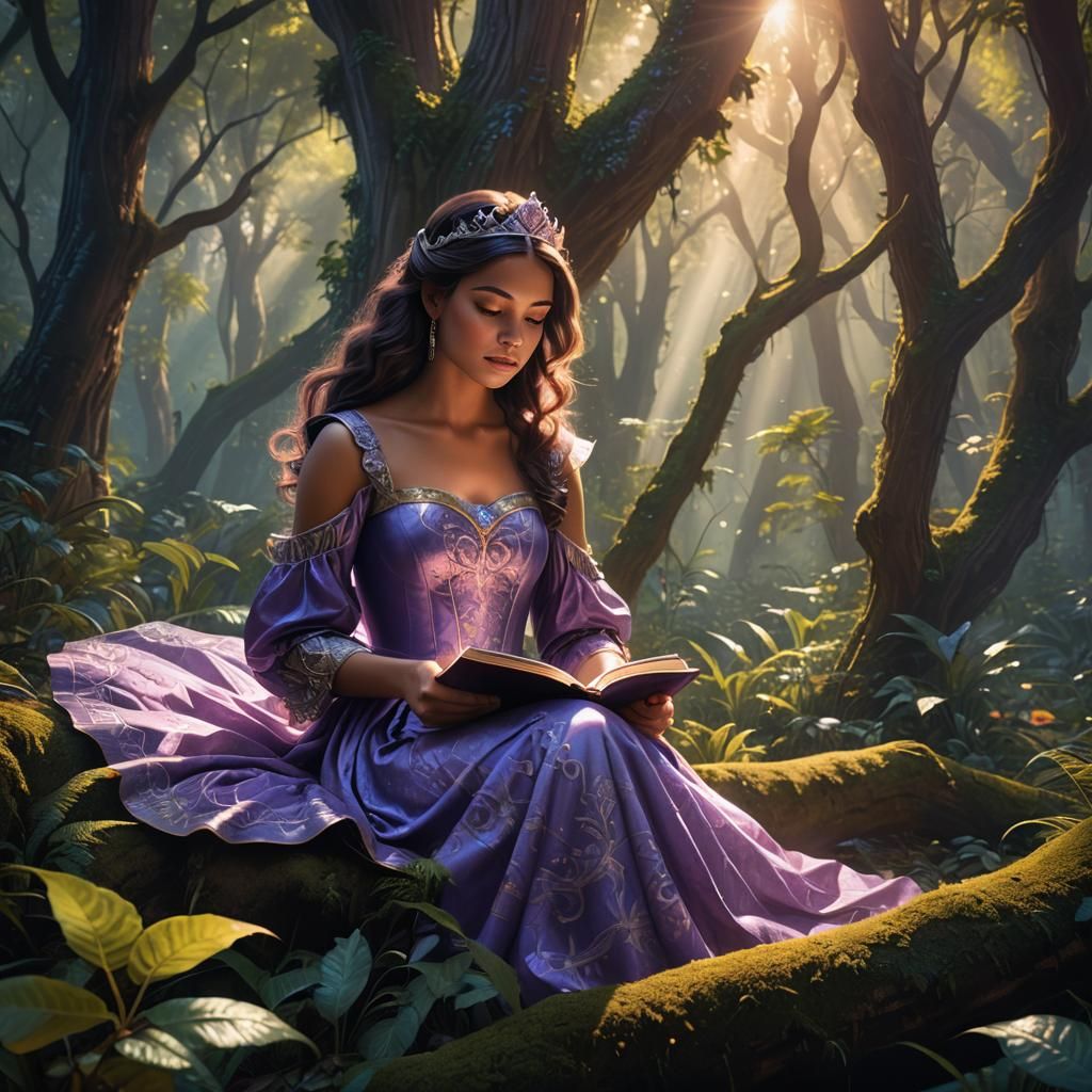 Princess Reading in Forest: Matte Painting Concept Art