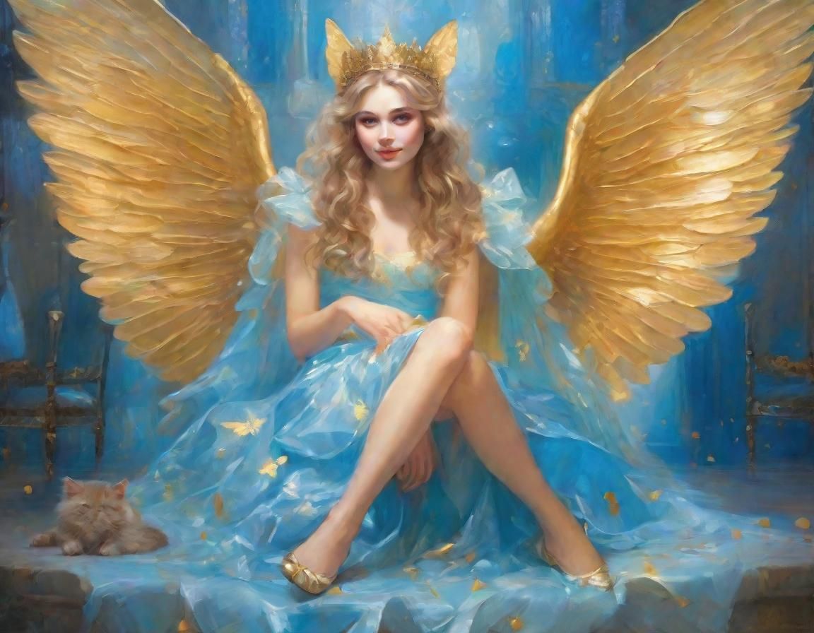 Fairy Princess on Throne with Cat