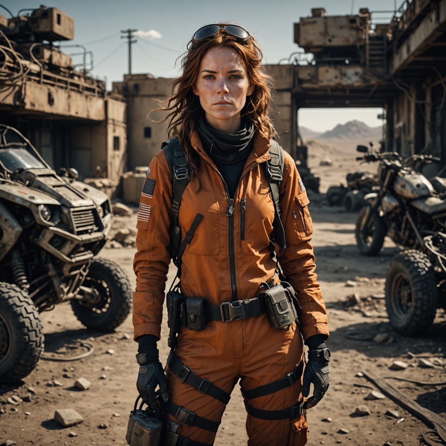 Rugged Post-Apocalyptic Survivor in Orange Jumpsuit