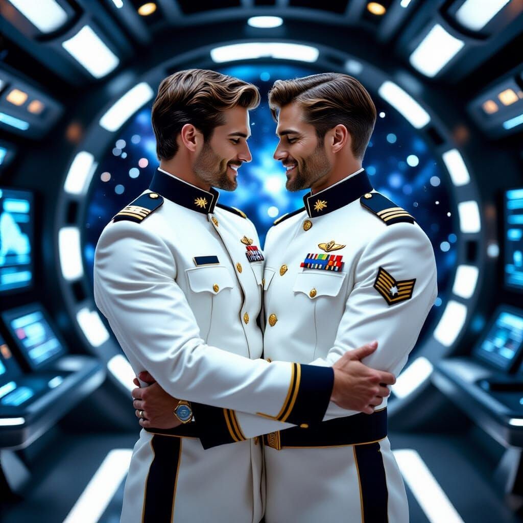 Romantic Embrace on a Futuristic Starship