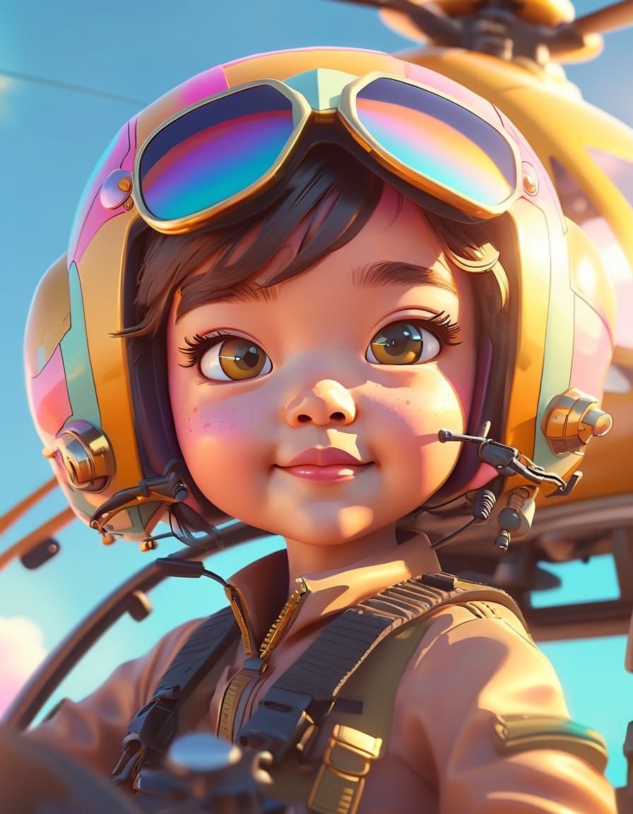 Kawaii Helicopter with Cute Pilot in Pastel Colors