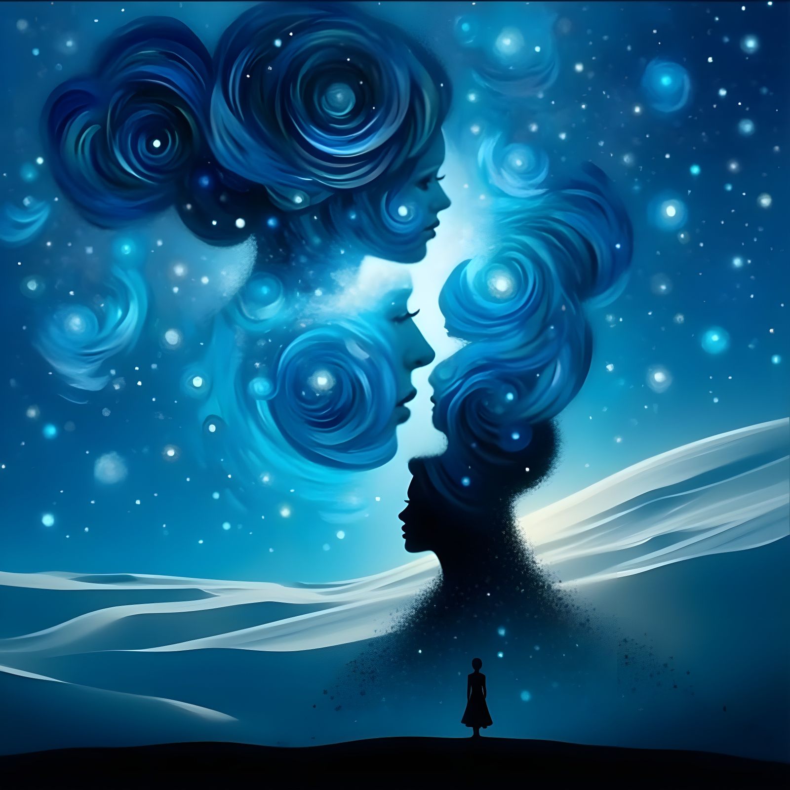 Celestial Dreamer in Vibrant Double Exposure