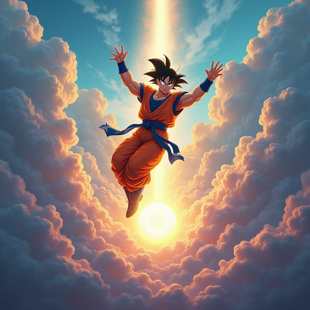 Goku Conjuring Spirit Bomb in Matte Painting Style