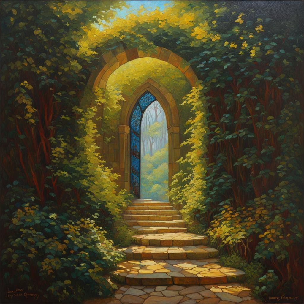 Stained Glass Maze in Oil Painting Style
