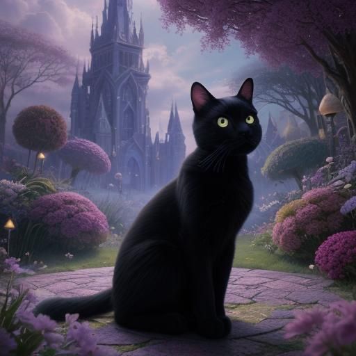 Black Cat Enters Ethereal Cat Heaven: Digital Art