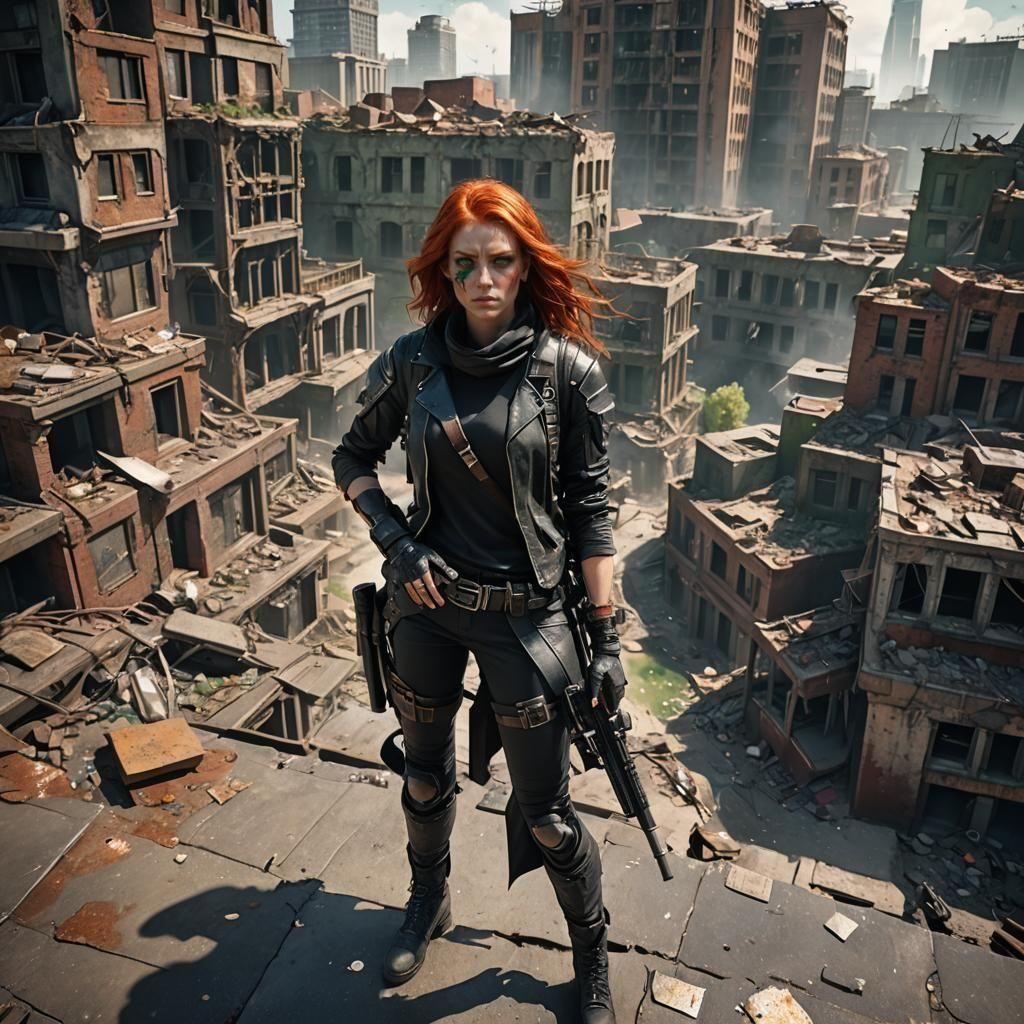 Post-Apocalyptic Redhead in Fashion Photography Style