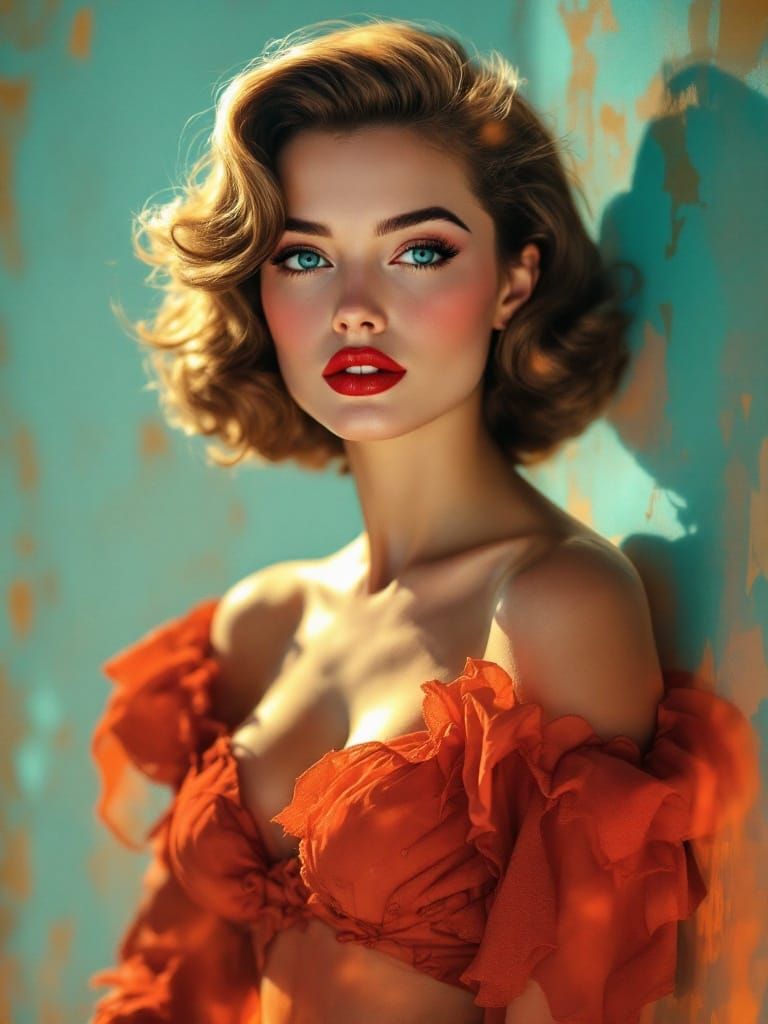 Double Exposure Pin-Up in Impressionist Style