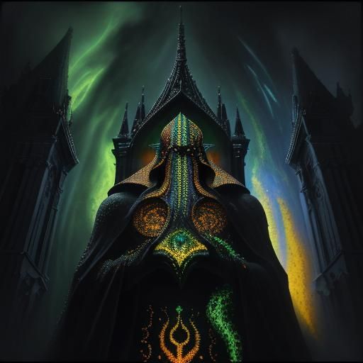 Pointillist Mosaic of Cyber Priests and Cthulhu