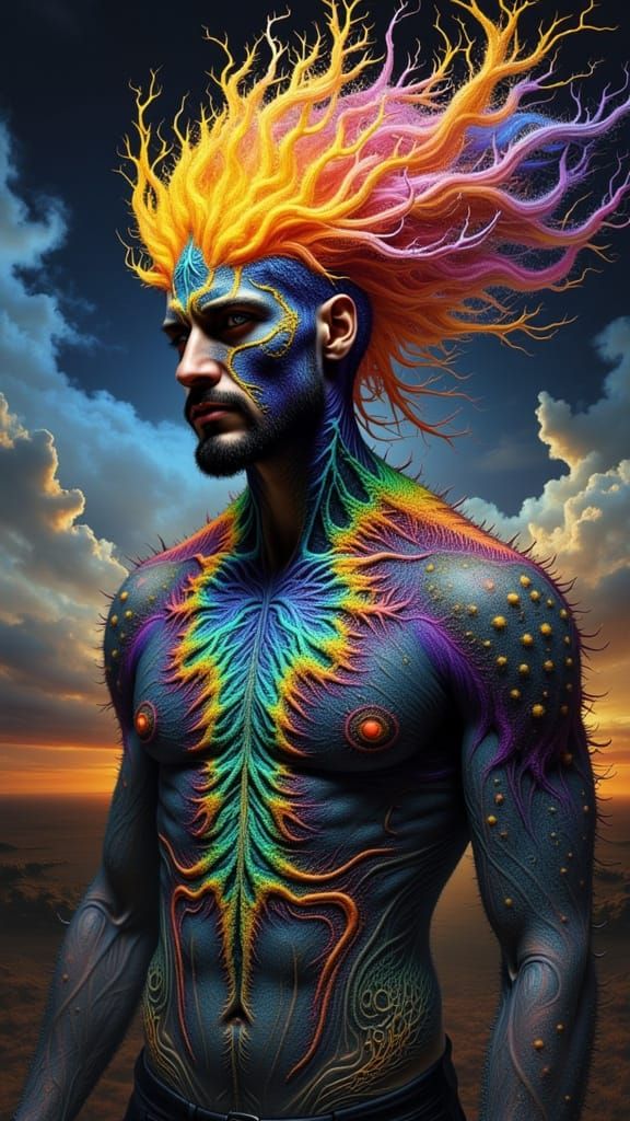 Fractal-Faced Man in Surreal Optical Illusion