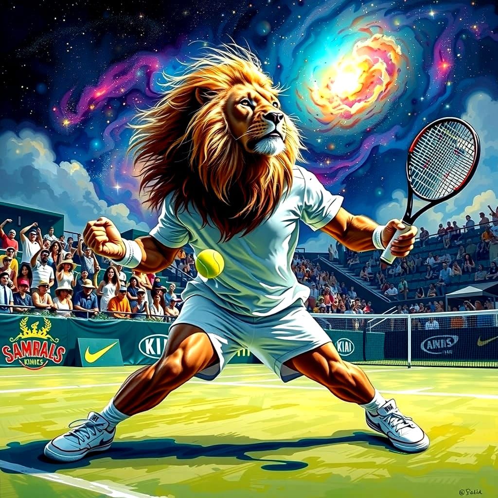 Lion King Serves in Galactic Tennis Match