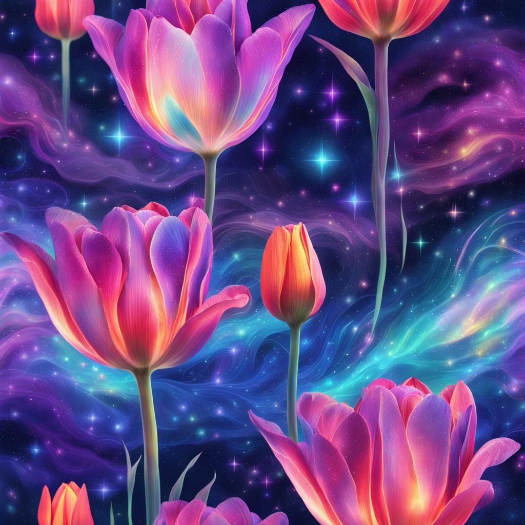 Astral Tulips in Starry Night Sky