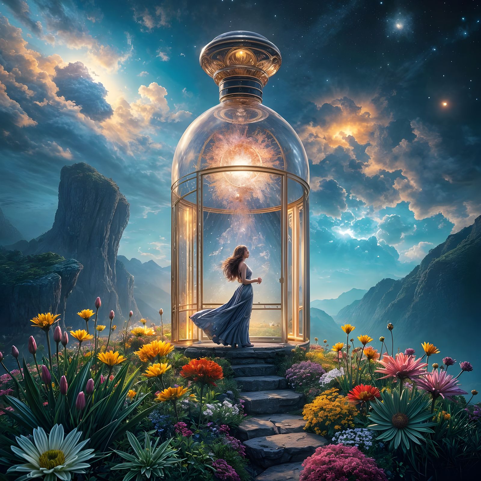 Ethereal Perfume Bottle World: 3D Splash Art