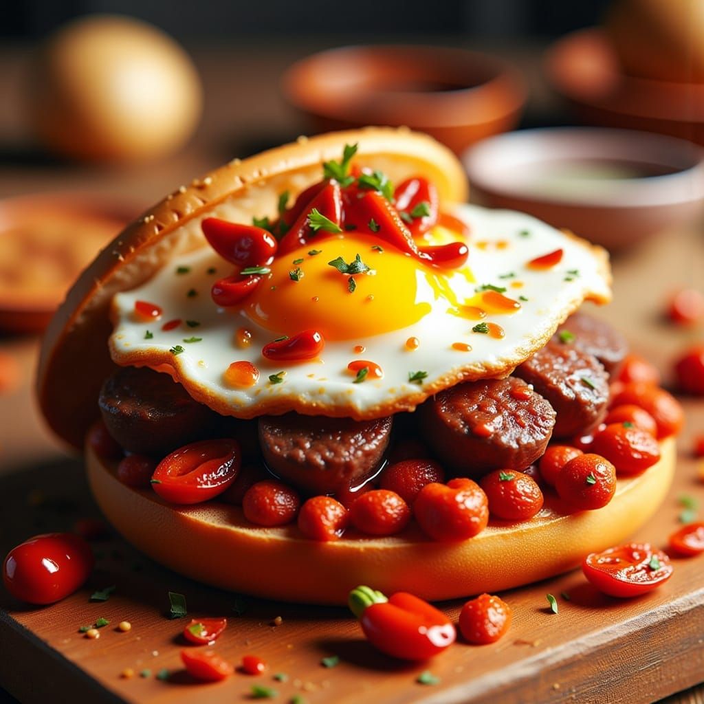 Juicy Lamb Hotdog with Spicy Toppings, Digital Art