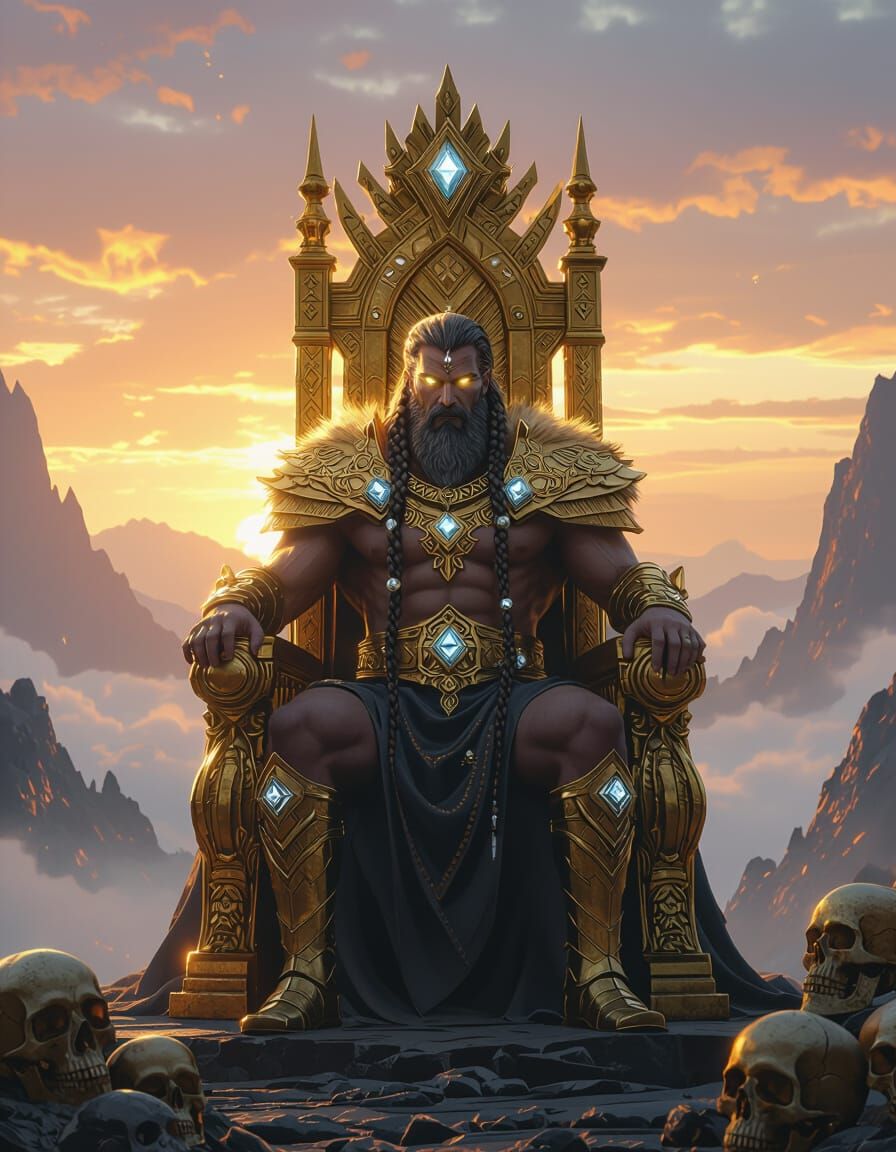 Lion King on Throne in Heroic Fantasy Style