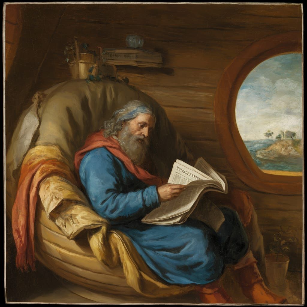 Noah Reads Newspapers in Cozy Ark, Art Style
