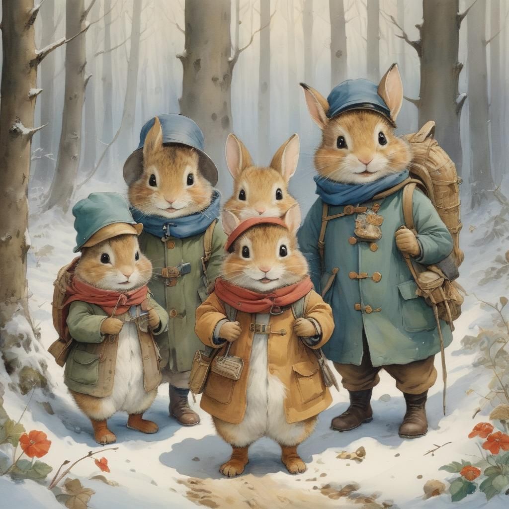 Charming Winter Friends in Snowy Woods Illustration