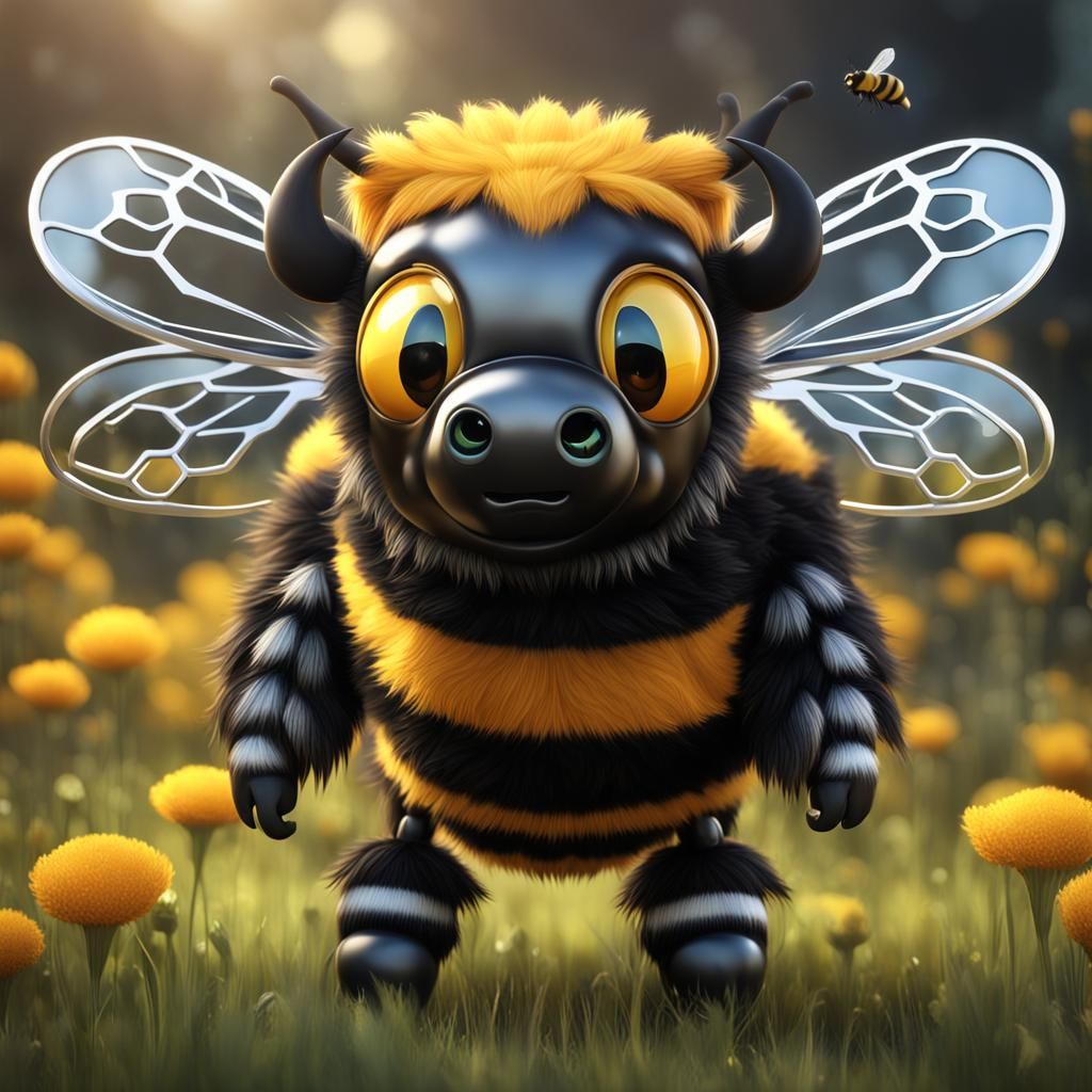 Cartoon Cow-Bee Hybrid in Detailed Matte Painting