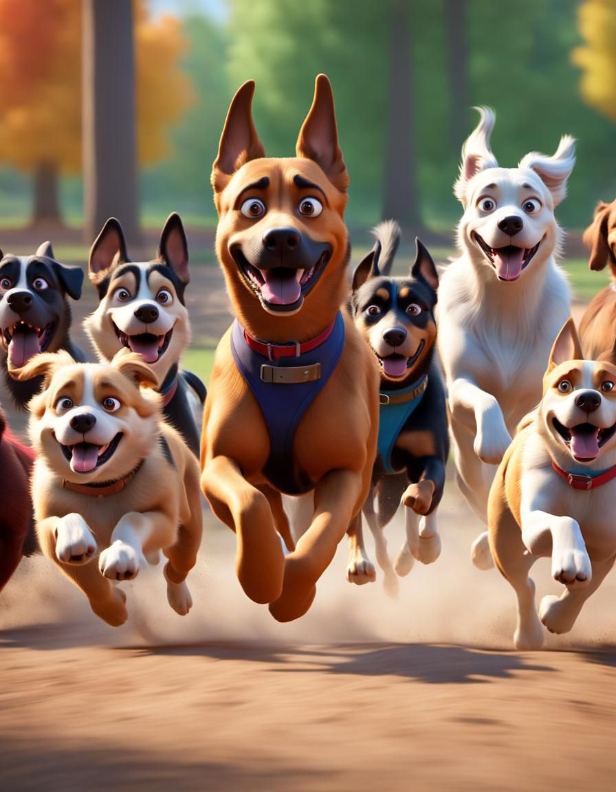 Dogs Race in Comedic 3D Cartoon Style