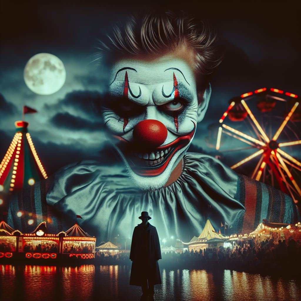 Eerie Clown Emerges from Carnival Shadows