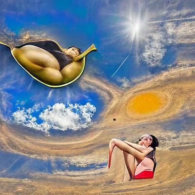 Surreal Woman Sunbathing with Saturn