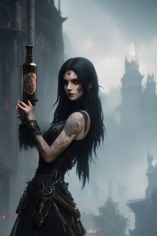 Gothic Girl with Poison in Dark Fantasy Art