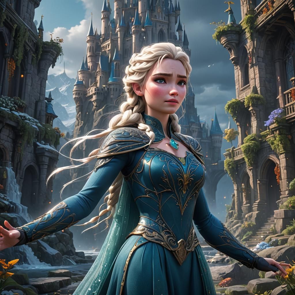 Elsa in Detailed Matte Painting Style