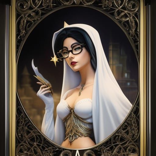 Ethereal Witch Librarian in White, Detailed Digital Art