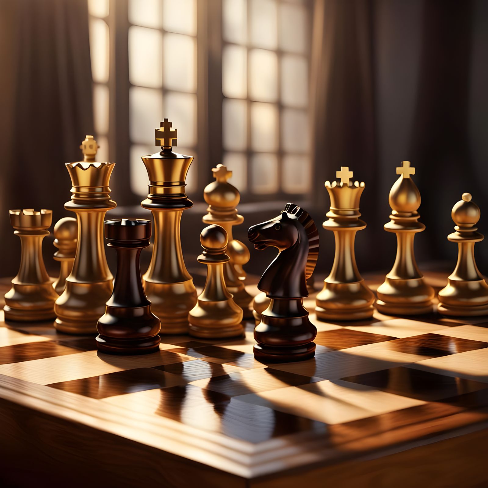Hyperrealistic Chessboard in Warm Golden Light