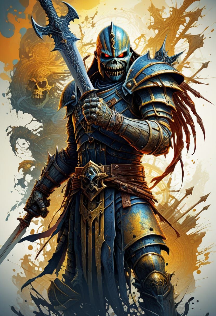 Iron Maiden with Sword in Abstract Fractal Style