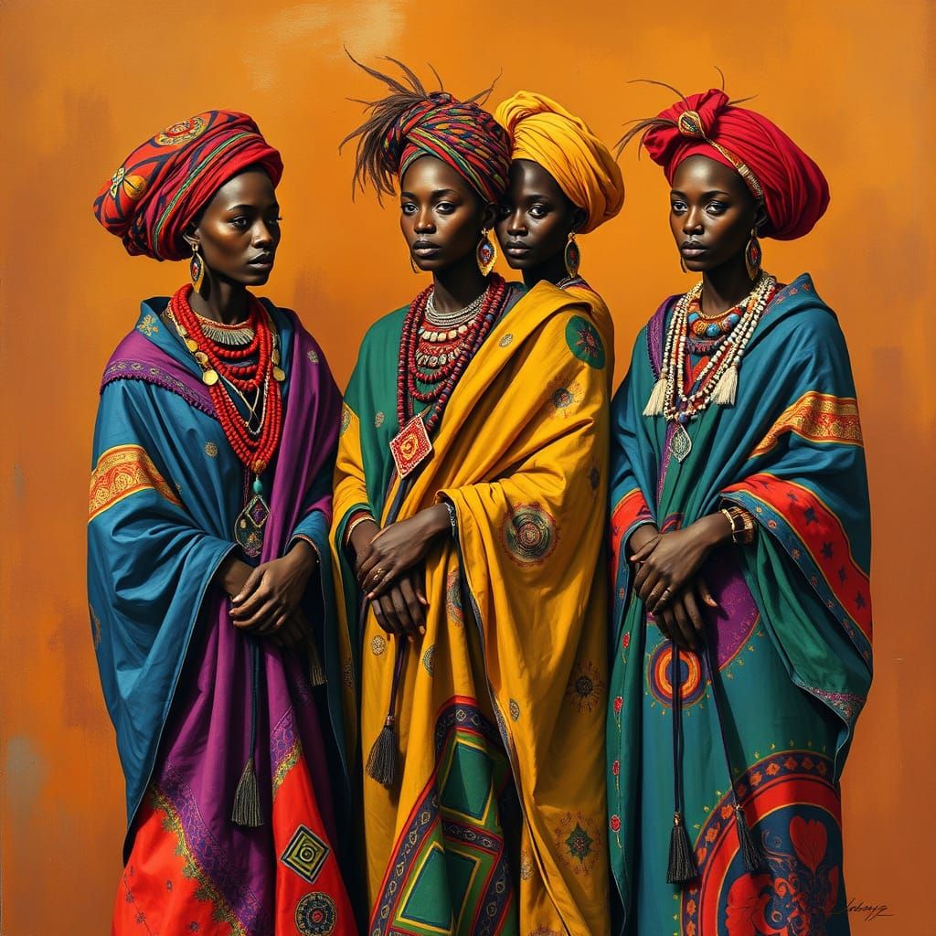 African Tribal Women in Tingatinga Style