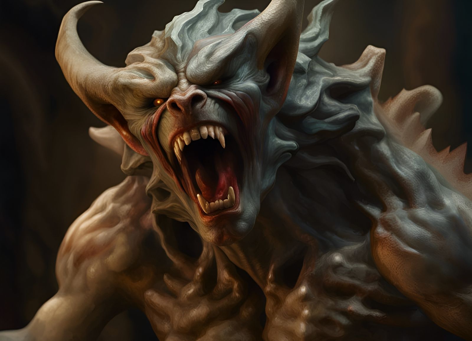 Menacing Demon Howling in Fresco-Secco Style