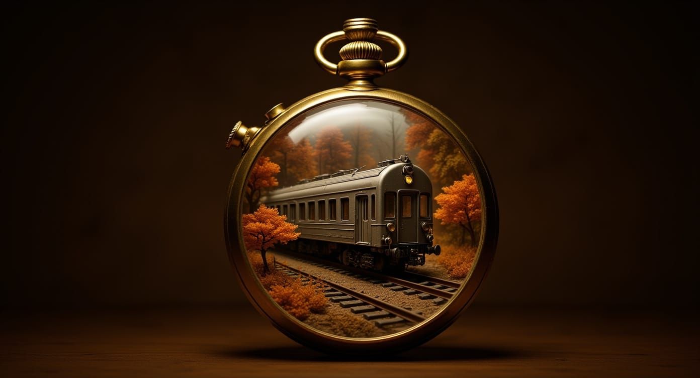 Retro-Futuristic Train Station Inside Pocket Watch