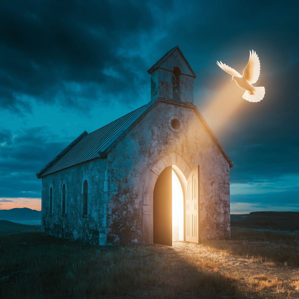 Stone Church at Sunset: A Digital Art Piece