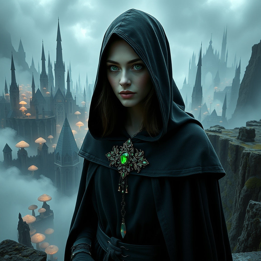 Mystical Figure Gazing Over Ethereal Landscape