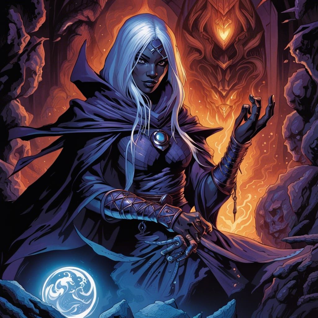 Drow Sorcerer in Comic Book Style