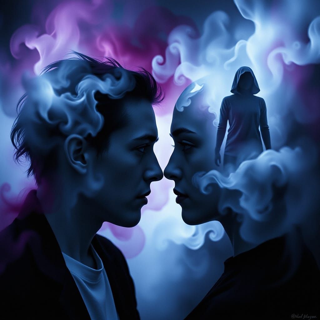 A Person Confronts Their Shadow Self in a Surreal, Dreamlike...
