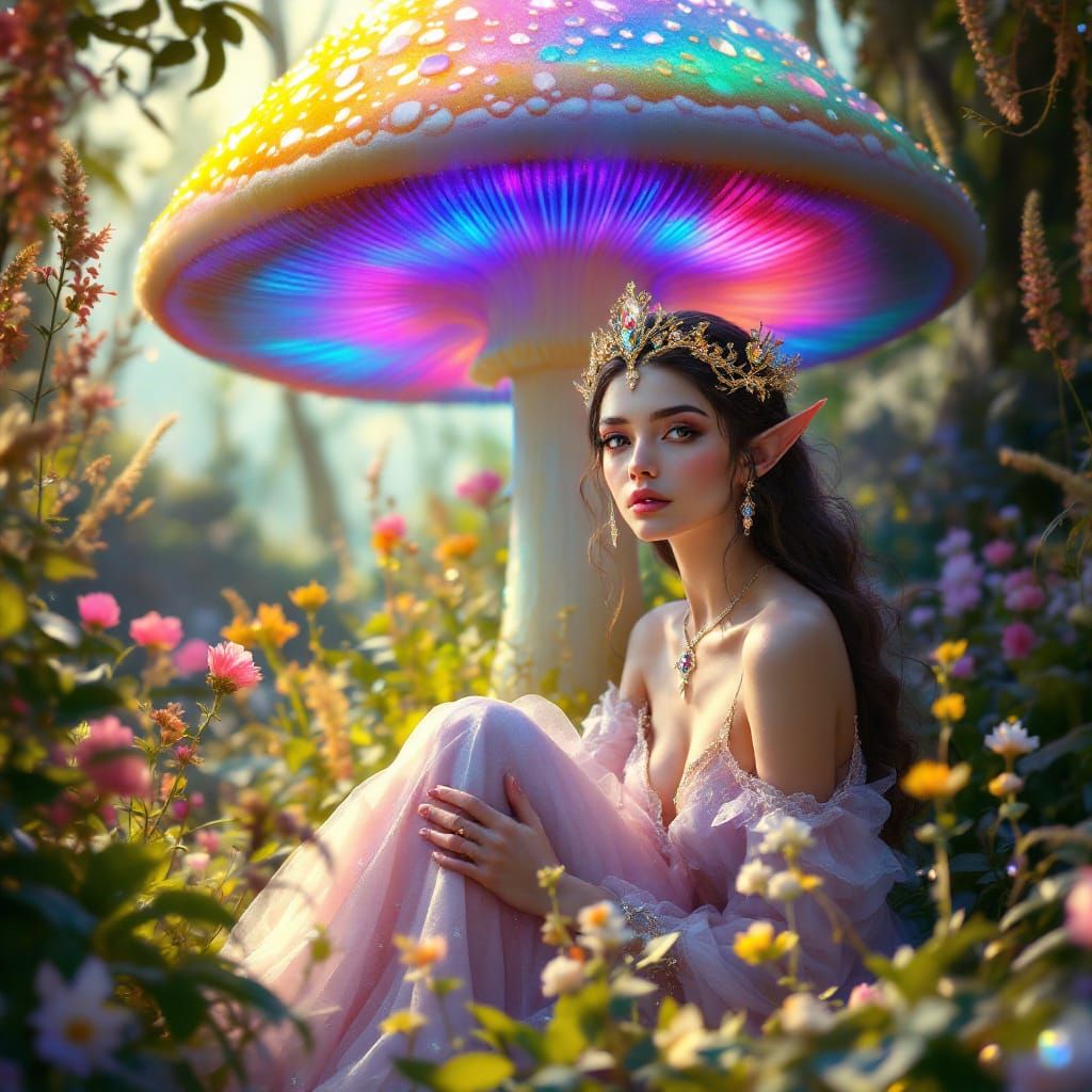 Ethereal Elf Queen in Double Exposure Fantasy Art