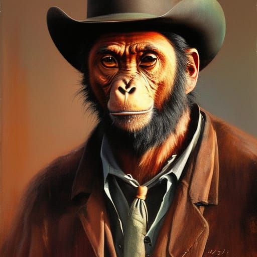Chimpanzee Cowboy in Western Shootout, Cosmic Horror Art