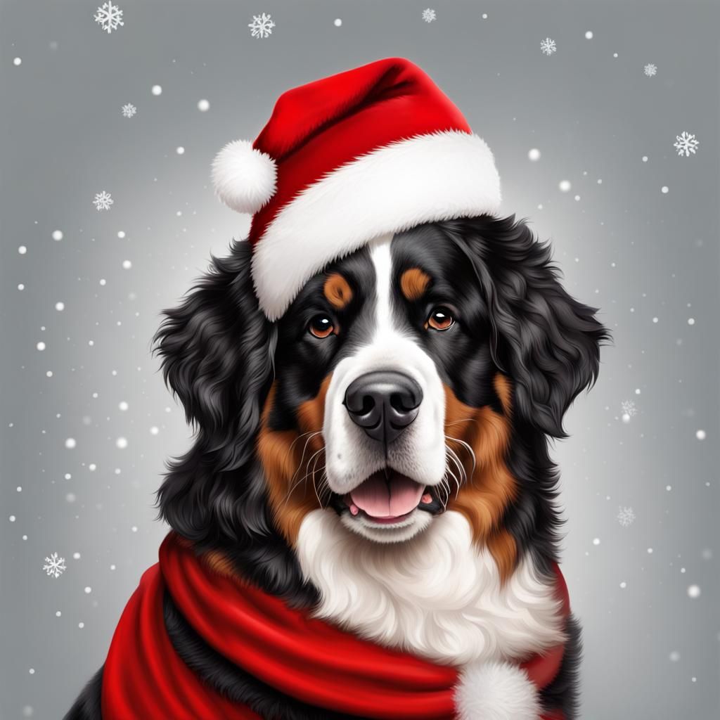 Santa Claus Bernese Dog Wishes Merry Christmas